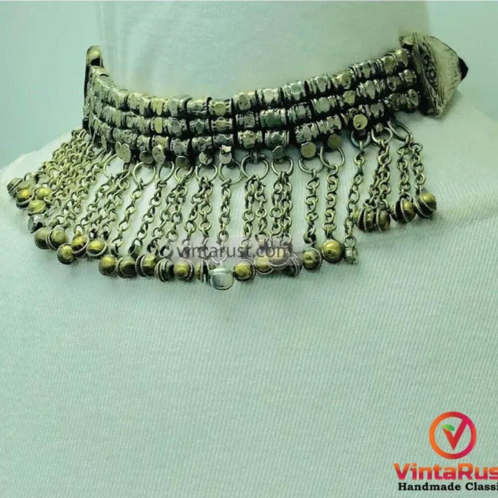 Stylish Statement Necklace With Silver Metal Bead… - image 3